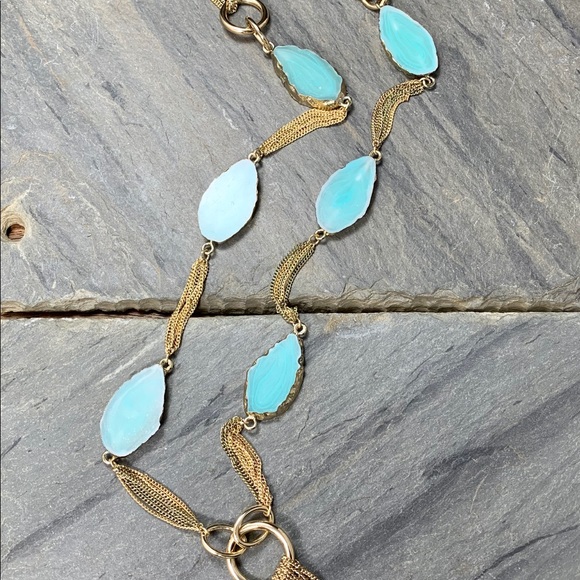 New Allen Schwartz Blue Agate/Chain/Elegant/F4-1 - Picture 2 of 7